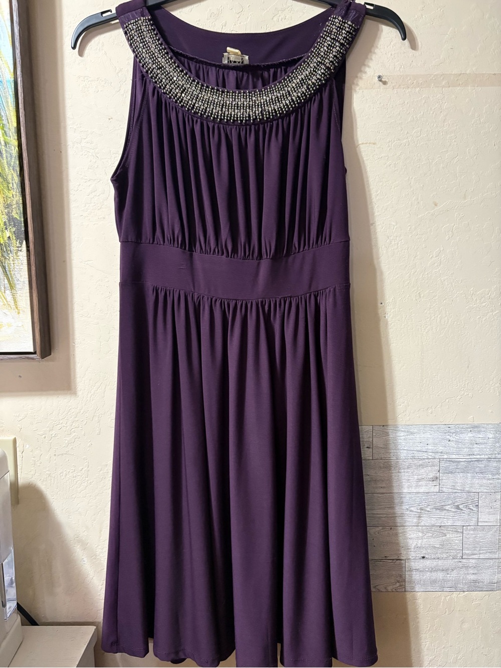 Haani Purple Sleeveless Midi Dress with Beaded Neckline